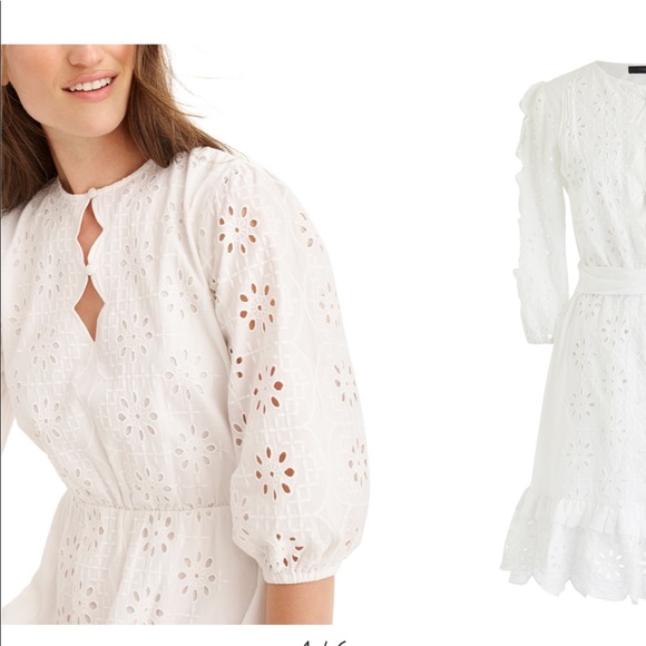 New J crew Scalloped Trim Tie Waist Eyelet Dress - Picture 4 of 10